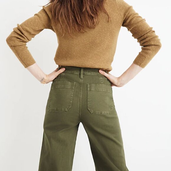Madewell Emmett Wide-Leg Crop Pants: Button-Front Edition Dark Green - Picture 2 of 7